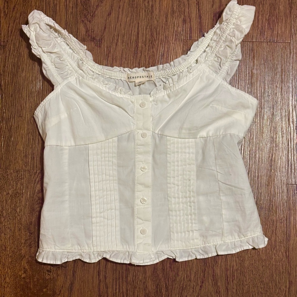 Aeropostale Women's Cream Ruffle Blouse